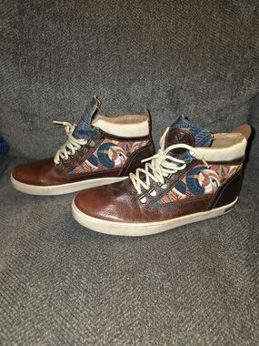 inkkas Brown Lace-Up High-Top Boots with Multicolor Geometric Panels